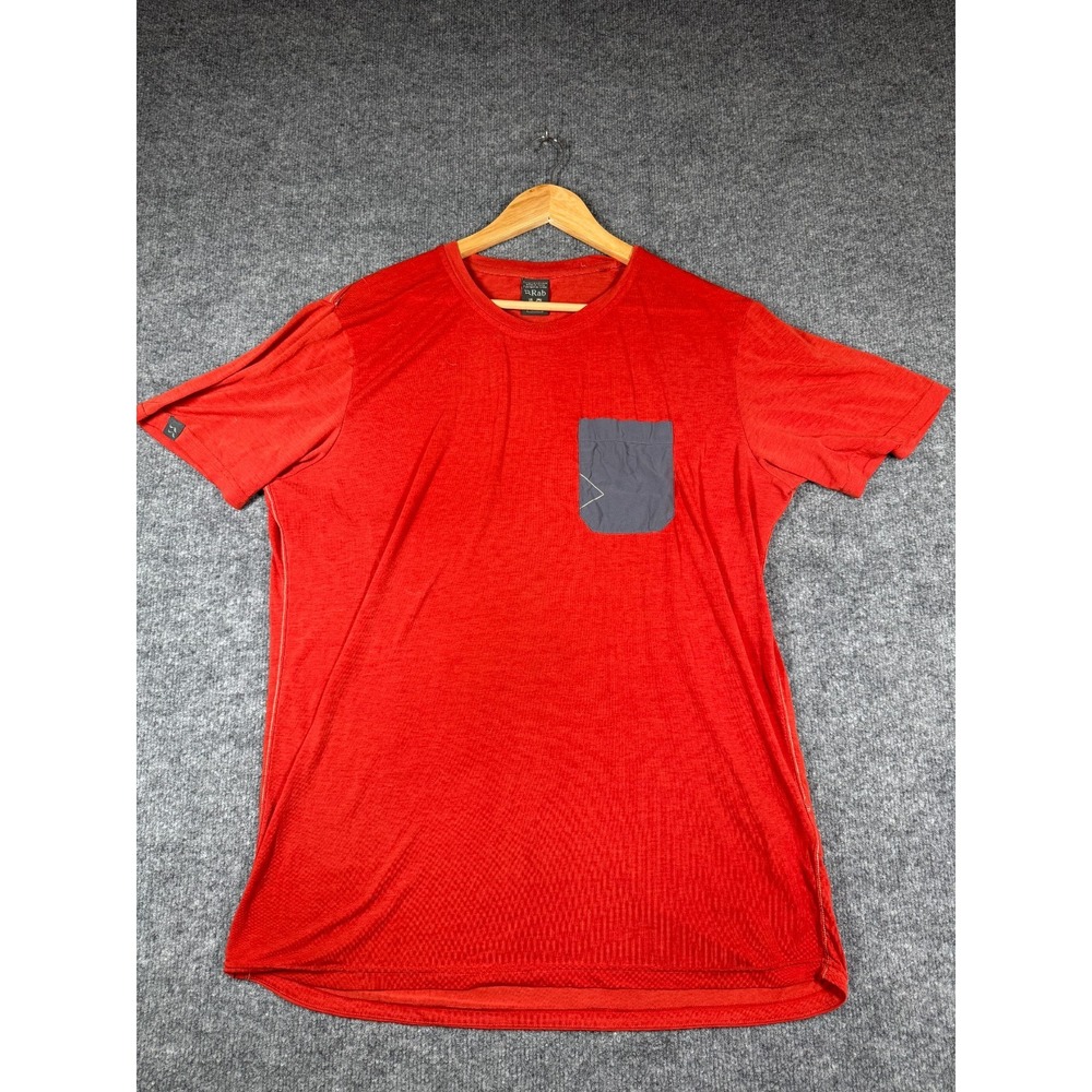 Rab Pocket T-Shirt Mens Large Red Logo Short Sleeve Crew Neck Everyday Casual